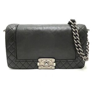 CHANEL A92193 Coco Mark Boy Chanel Chain Shoulder Bag, Calfskin, Women's, Black
